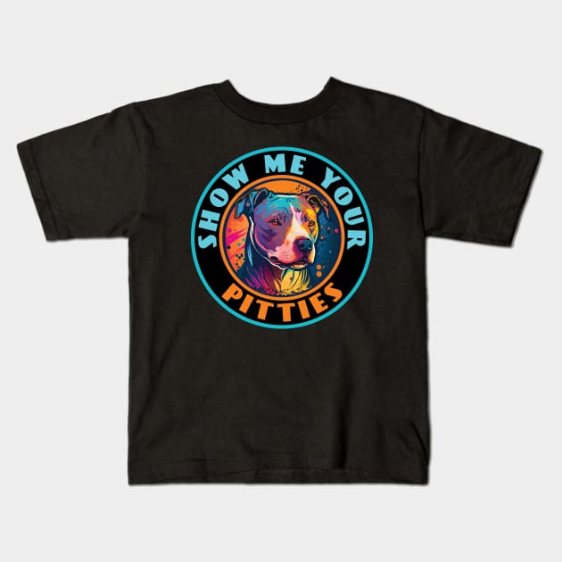 Retro Sunset Pit Bull Kids T-Shirt by vectrus